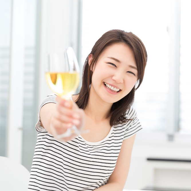 Asian girl with wine
